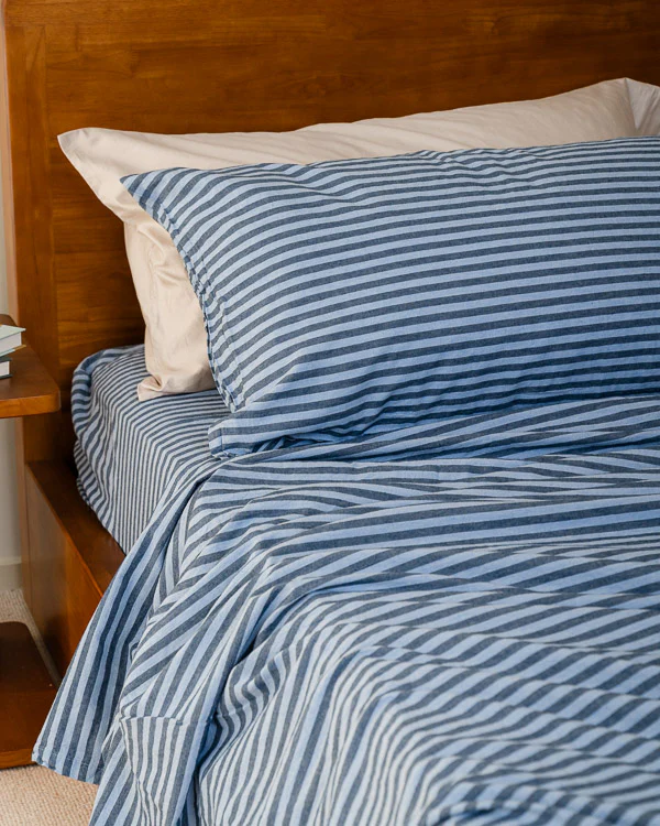 Classic Micro Twill Stripe Melange Sheet Set Indigo - Image 10
