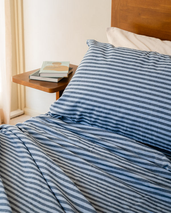 Classic Micro Twill Stripe Melange Sheet Set Indigo - Image 9