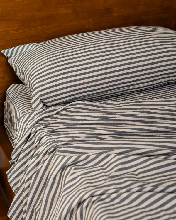 Classic Micro Twill Stripe Melange Sheet Set Steel Grey - Image 11