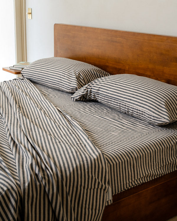 Classic Micro Twill Stripe Melange Sheet Set Steel Grey - Image 2