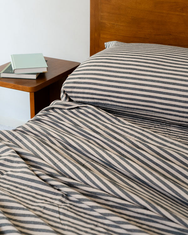 Classic Micro Twill Stripe Melange Sheet Set Steel Grey - Image 9
