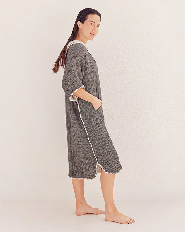 Falta Gauze Hooded Poncho - Black - Image 2