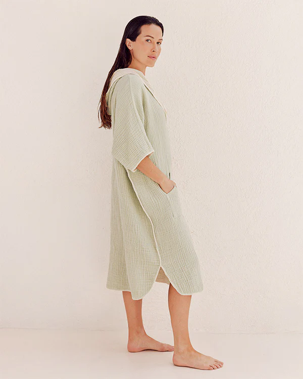 Falta Gauze Hooded Poncho - Sage - Image 2