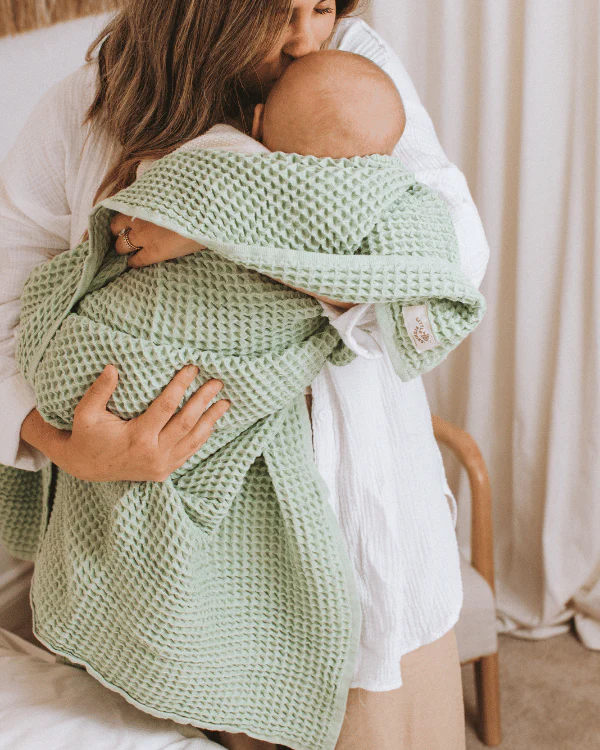 Little Fishies Waffle Blanket - Sage