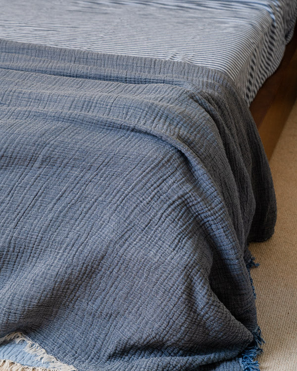 Senna Melange Muslin Blanket Indigo - Queen