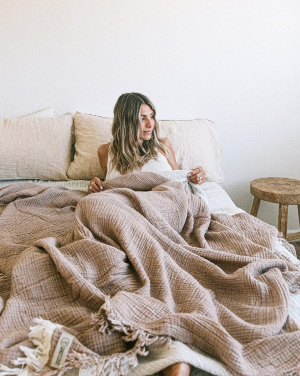 Senna Taupe - Muslin Blanket - Queen